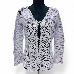 Modern soul linen blend Lavender crochet cardigan size XS